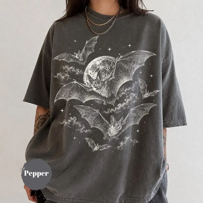 Comfort Colors® Vintage Bat Shirt, Gothic Vampire Bat Graphic Tee, Witchy Goblincore Apparel, Spooky Season Halloween Gift, Dark Academia Nature Goth