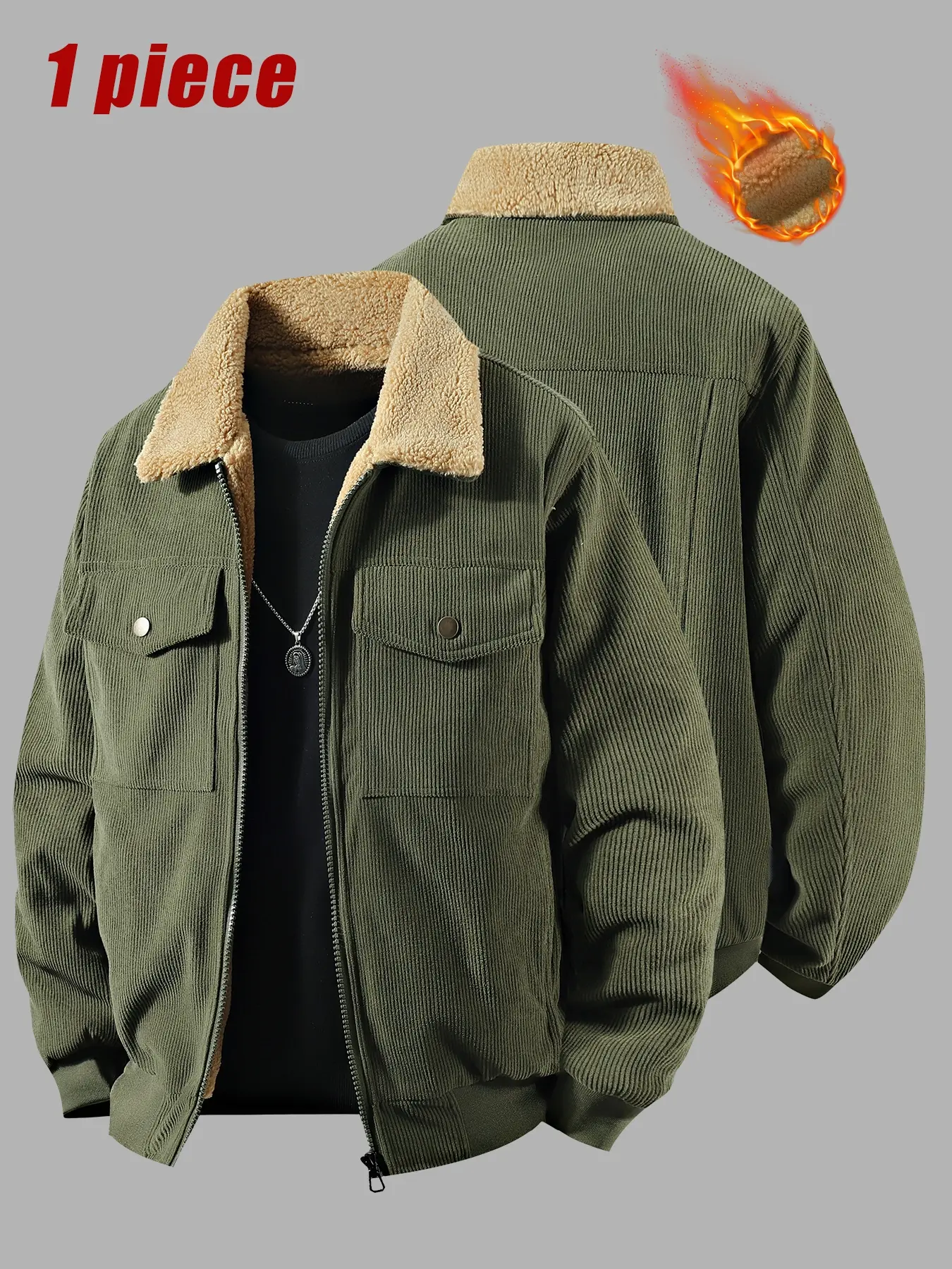 Men's Corduroy Jacket for Fall & Winter with Thickened Fleece Lining, Stylish and Warm Collared Outerwear for Casual Wear, Comfortable Fitted Design Coats, Everyday Jackets