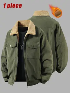 Men's Corduroy Jacket for Fall & Winter with Thickened Fleece Lining, Stylish and Warm Collared Outerwear for Casual Wear, Comfortable Fitted Design Coats