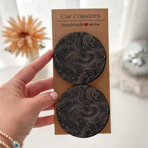 Mountain Explorer Desktop Coasters, Copper Gold Topographic Map & Dark Male Aesthetic, Perfect Gift for Him, Unique Table Mat Design
