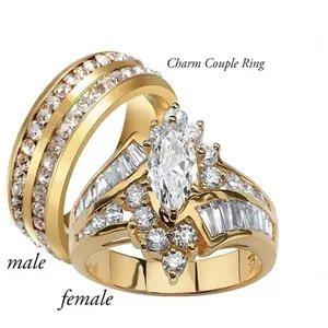 Charm Couple Ring - Gold-Colored Marquise-Shaped Diamond-Encrusted Alloy Ring Set for Men and Women Trendy Personalized Geometric Design