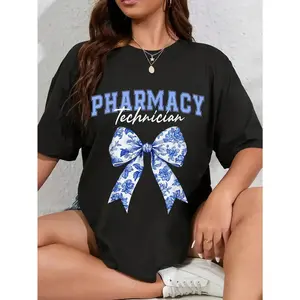100% Cotton Cute Floral Blue Coquette Bow Pharmacy Technician Cpht T-Shirt