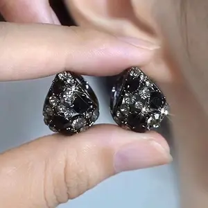 LisiZen Black Zircon Stud Earrings for Women, 2025 Korean Trend Jewelry, Elegant Luxury Chic Minimalist Design DZEH3296