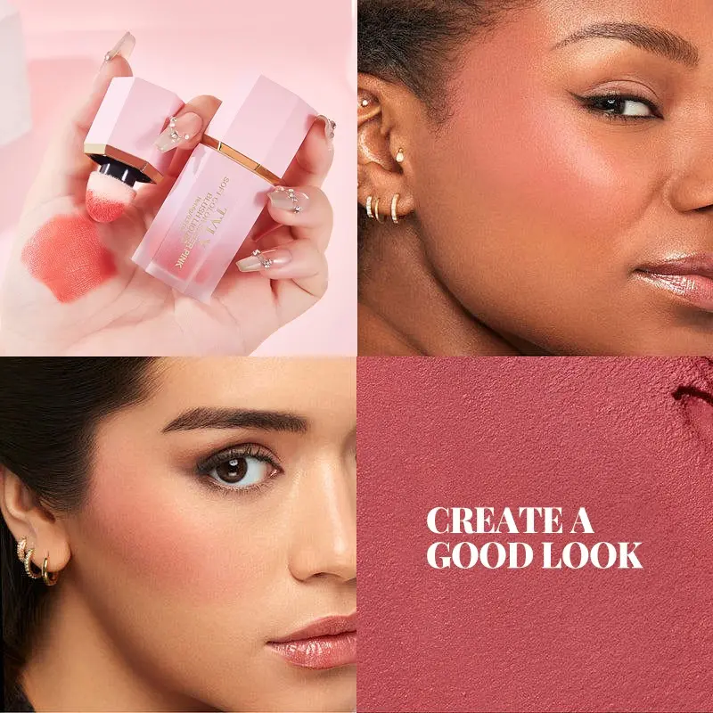 6 Color Velvet Liquid Blush, Lip And Cheek Tint, Long-Lasting Natural Look, Smooth Finish, Glow, Ideal for Lips & Cheeks, Multi-Use Makeup Essential