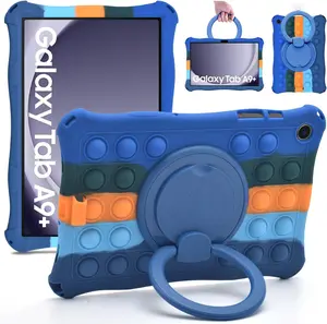 Silicone Case for Samsung Galaxy Tab A9 Plus 11 Inch 2023, with 360°Rotatable Stand, Multi-Viewing Angles, Soft Lightweight Case for Galaxy Tab A9 Plus SM-X210/X216/X218, Dazzling Dark Blue