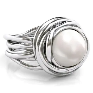 Or Paz Sterling Silver Cultured Pearl Center Design Ring