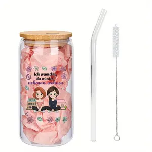 Personalized Glass Water Bottle with Straw & Lid, Best Friend Gift for Birthdays & Anniversaries, Cute Glassware Set for Women