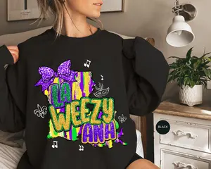 Mardi Gras La Weezy Ana Louisiana Shirt | Faux Glitter Bow La Weezy Ana Mardi Gras Shirt | Funny Mardi Gras Shirt | Nola Sweatshirt Shirt