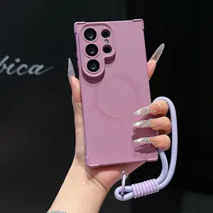 Fashionable Simple Four-Corner Anti-Drop Shockproof Phone Case Cover, Lens Protection Film, Hand Strap, for Samsung Galaxy S26 Ultra/s25 Ultra/s24 Ultra