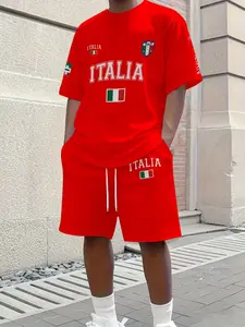 Men's Casual Summer Set, Breathable Tee and Short Pants, Elastic Waistband, Italian Style Design, Trendy and Fashionable