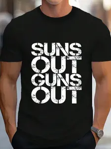 100% Cotton Suns Out Guns Out Workout Funny Gym Muscle Exercise Sunsout T-Shirt Women's Men's Graphic Tee Crew Neck summer vacation Tops