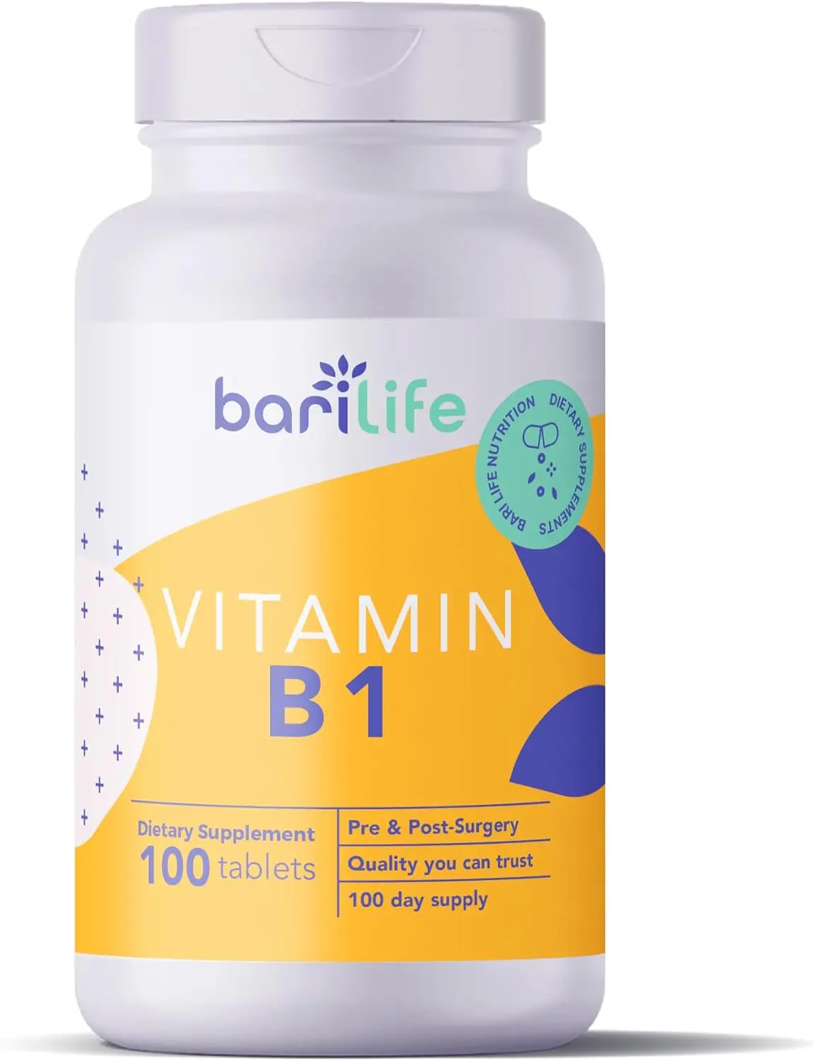 Bari Life Vitamin B1 100mg Tablets - High Potency Thiamin Dietary Supplement for Post-Op Bariatric Energy & Nervous System Support - 100 Tablets