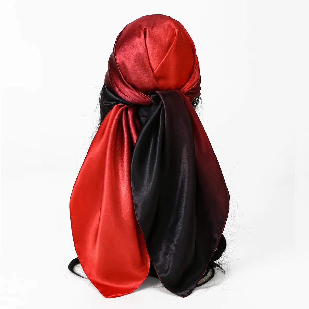 Black Red Satin Silk Scarf Ombre Two Tone Square Hair Head Wraps Gothic Silk Like Bandana Smooth Bonnet Durag for Women Men Streetwear Hip Hop Gift