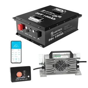 36V 100Ah LiFePO4 Lithium Golf Cart Battery with Charger, Built-in Smart 200A BMS, with Touch Monitor, Perfect for Golf Carts, Off-grid