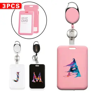3 PCS Premium Retractable ID Card Reel - Breakaway Safety Clasp & Non-Slip Clip | Adjustable Nylon Cord Badge Holder | 26 Letters Paint Pattern for Office & School Use Retractable Badge Holders