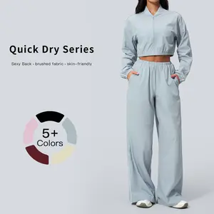 Tenwolf Women’s Summer Yoga Set – Sun-Protective Cropped Top and Quick-Dry Long Pants for Outdoor Fitness