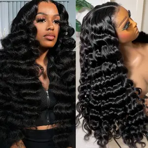 ZLIKE 220% Density 13*6 Full Lace Luxury Custom Loose Deep Wave Wigs Bouncy Wavy Lace Wig Super Double Drawn Virgin Human Hair Transparent Lace Front Wigs