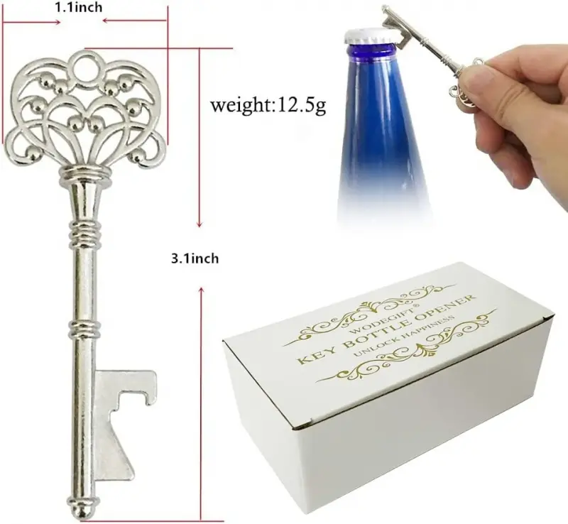 5PCS Retro Skeleton Key Design Wedding Gift Bottle Openers with Thank-You Cards & Key Chains, Utensils for Wedding Guest Favors, Ideal for Birthday Souvenirs, Kitchen