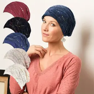 5 Pieces Skull Cap Knitted Hat for Womens, Stretch Turban Hats, for Cancer Patient Hair Loss Hat