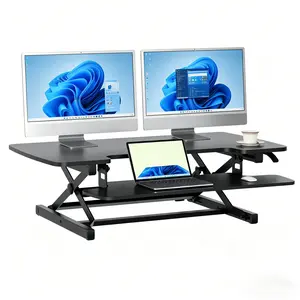 32 Inch Height Adjustable Standing Desk Converter, Dual Monitor Sit Stand Workstation with Wide Keyboard Tray, Ergonomic Desk Riser for Home & Office, Black