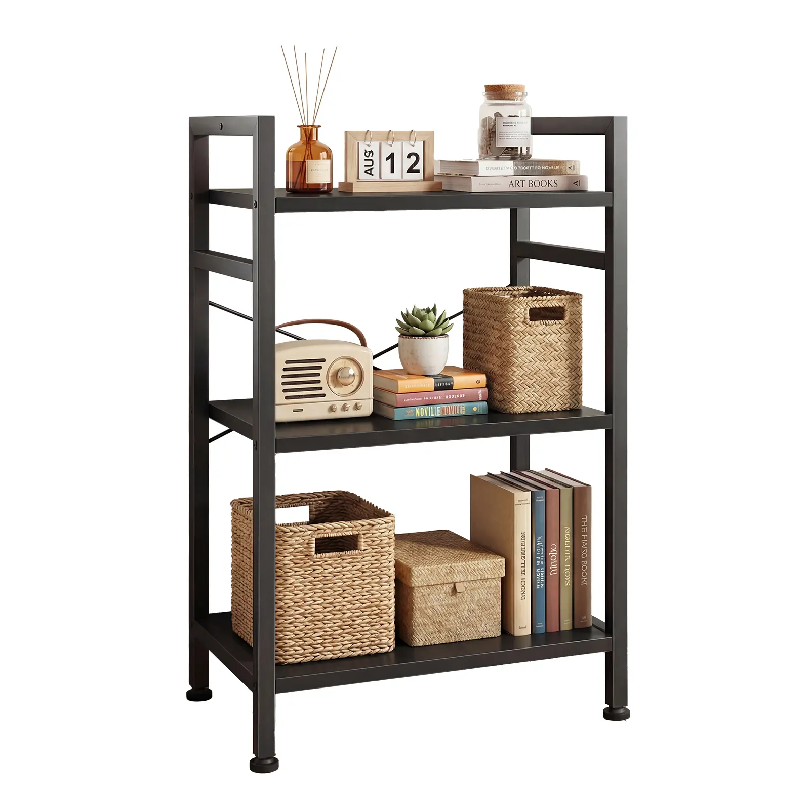 Sweetcrispy Classical Tall Floating Bookshelf - Durable Room Storage Organizer, Space-Saving Office Furniture for Living Room, Home Office, 11.81"d x 23.62"w x 62.2"h, 30 lbs per Panel, Holds Books, CDs, Movies