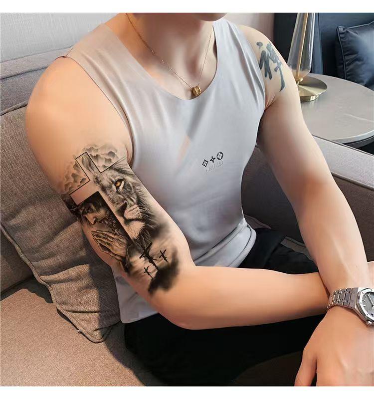 76 Sheets Large Black Temporary Tattoo Stickers - Tribal Wolves, Tigers, Lions, Snakes, Skulls, 12 Fake Tattoo Stickers for Men & Women Arm Designs