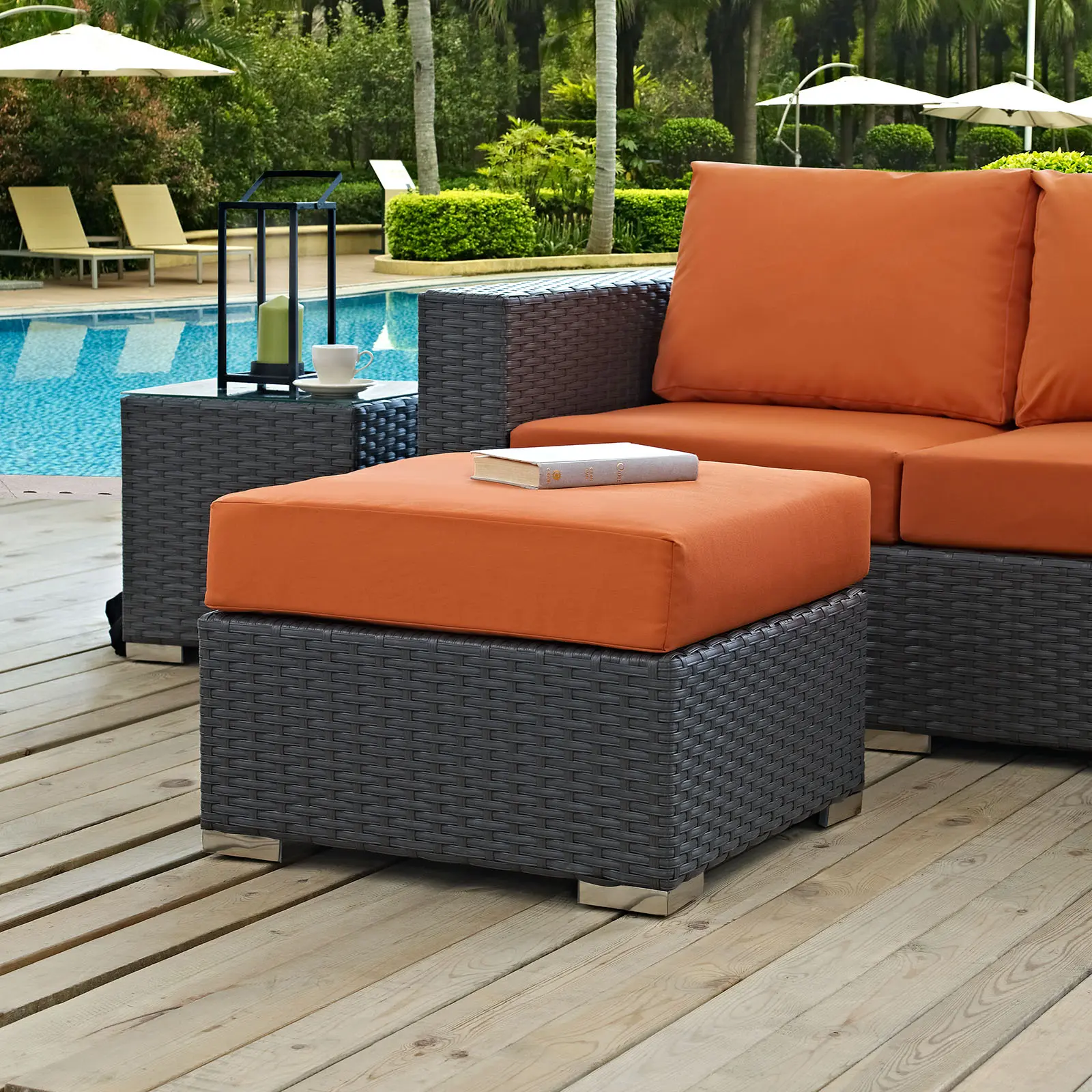 Modway Sojourn Sunbrella® Outdoor Patio Ottoman, Canvas Tuscan Furniture