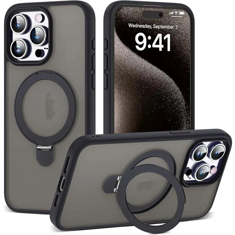 Magnetic Phone Case For iPhone17 16 15  14 13 12 ProMax Pro Plus Air, Pro,with Metal Ring Stand, Matte Finish & Hard Bumper, Shockproof Anti?Drop Protective Cover, Supports Wireless Charging —