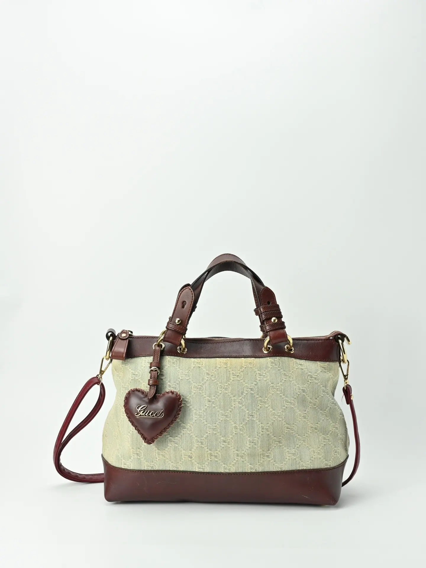 Pre-owned GUCCI Vintage Denim Brown Leather Crossbody Bag 21441555