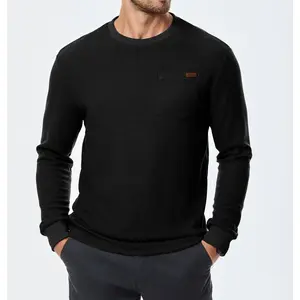 Men's Long Sleeve Shirt Casual Crewneck Lightweight Sweater Honeycomb Waffle Solid Knitted T Shirts with Pocket