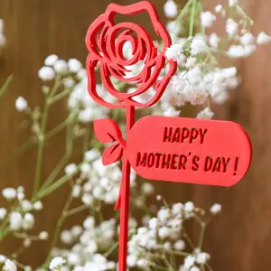 Mother’s Day Rose Gift for Mom, Interchangeable 3D Printed Rose Display with Heart Base, Mamma or Mãe Keepsake Decor