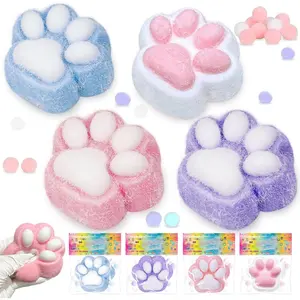 Stress Relief Toy Cat Paw, 4Pcs Squeeze Toy Paw, Cute Sensory Toys, Handmade Soft Silicone Sticky Toys, Bouncy Stress and Relaxation Toy, Stretchable Springy Cat Paw, Gifts for 3-10 Year Old Girl