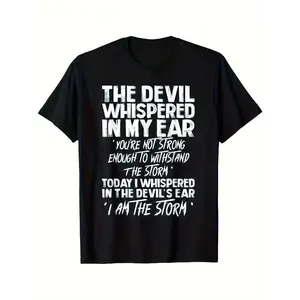 Unisex Funny Devil Quote T-Shirt - "The Devil Whispered In My Ear" Bold Statement Tee, Grandma-Favorite, Oversized, Trendy, Black, Ideal Gifts for Boyfriends, Good Graphic Tees