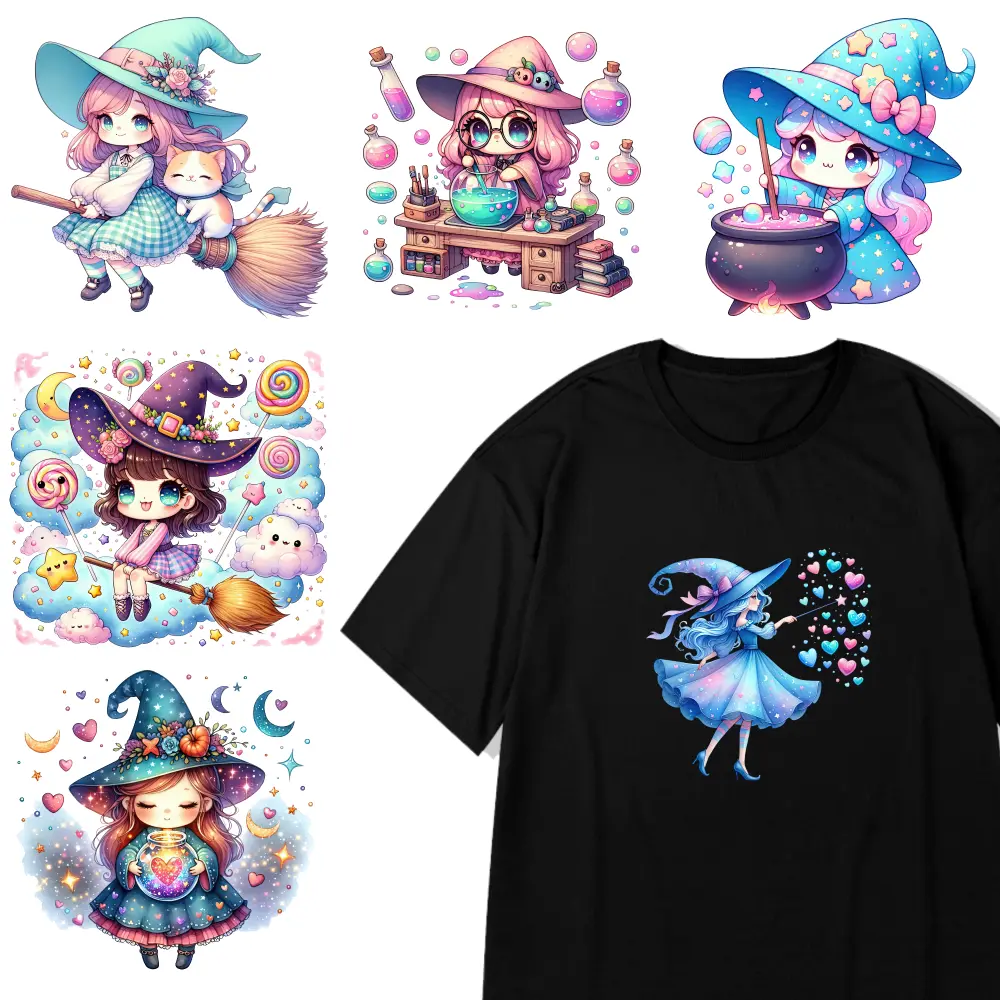 6 Pcs Cute Witch Iron on Transfers Hoodie DIY Crafts casual style. for Clothing T-Shirt Jeans Applications Iron On Transfer Patches Iron on Decals for T Shirts for clothing, T-shirts, jeans, backpacks, hats, pillows. side  eyes  sticker