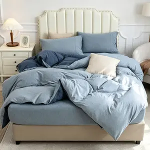 3 PCS Simple Two-Color Plain Bedding Set for Boys and Girls Bedroom,Jersey Knit Duvet Cover Set 100% T-Shirt Cotton Super Soft Comfy,Queen Size and King Size,Includes Duvet Cover and Pillowcases,Soft Washable Fabric