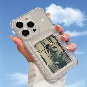 Transparent card slot mobile phone case suitable for Apple 17 16 11 12 13. Mobile phone case with card slot. Mobile phone case that can insert cards and photos. Transparent four-corner thickened anti-fall full package 17 16 14Pro card storage