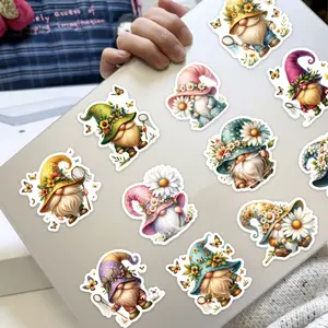 52 Pcs Fairy Stickers Pack Cute Fantasy Elf Decals with Colorful Gnomes & Floral Hats for Journal Scrapbooking DIY Crafts Christmas Easter Gift Decorations