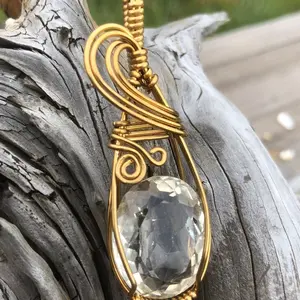 Faceted Light Citrine and Jewelers Brass Necklace