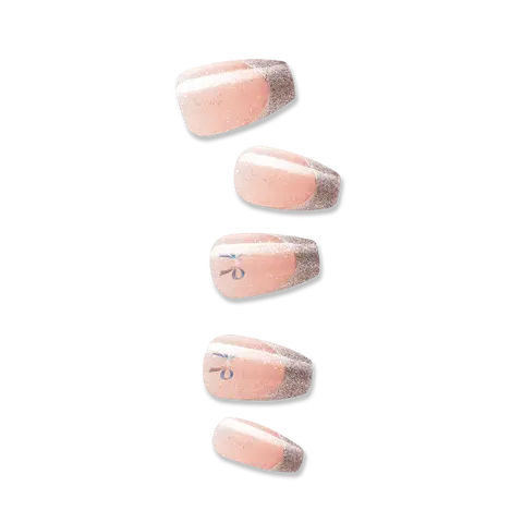 Impress Premium No Glue Fake Press On Nails - Memory Lane | French Design, Metallic Silver, Medium, Coffin, Manicure