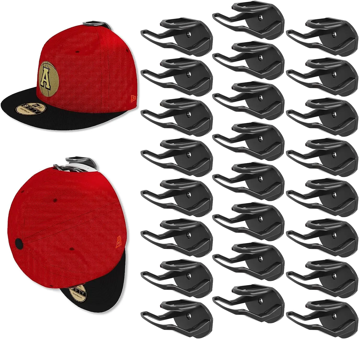 24-Pack Adhesive Hat Hooks for Wall – Strong Baseball Cap Rack, Minimalist Hat Organizer for Home Decor, No Drilling, USA Patented (Black)