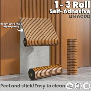 1 roll/3 rolls, 300cm x 40cm, thickened, tearable and stickable, imitation 3D wood grain grid, retro wood grain, vinyl soundproof, suitable for home, commercial and high-end decor, Wall Panel