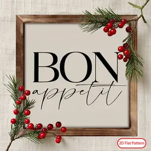 (2D Flat) 1PC 8 x 8 Inches Wooden Table Decor Hanging Wall Decor, Garden, Home, Kitchen Decor Bon Appetit White Background , Ideal Birthday Gifts Housewarming Gifts Happy New Year Gifts for Friends Family