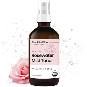 Rose Water Spray for Face & Hair - Organic USDA Certified Rosewater Facial Toner - Alcohol-Free Makeup Setting Hydrating Face Mist - Anti-Aging Toner Spray - 4 Oz Skin Repair Moisture