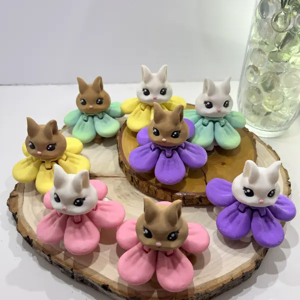 3D Printed Blossom Bun – Cute Floral Bunny Figurine, Flexi Bunny Toy