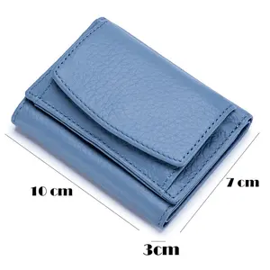 Women's RFID Genuine Leather Wallet Compact Bifold Purse with Coin Pocket (Light Blue)