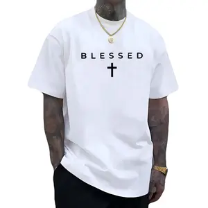 Cross & "BLESSED" Letter Graphic Printed T-Shirt, Crew Neck Cotton Polyester Tee, y2k Fashion Casual Streetwear Humor Shirt for Men Women, Comfortable & Breathable Material, Everyday Outfit, Trendy Aesthetic Outfit 2026, Gifts, SuperYi