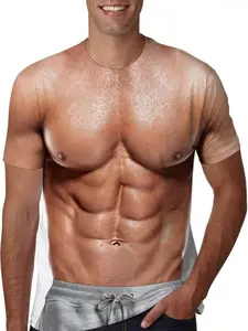 Unisex 3D Fake Abs T Shirts Shredded Chest Printed Short Sleeve Costume Novelty Tees Shirt, funny gift Tshirt Casual Man