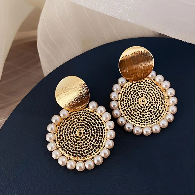 Women's Elegant Bollywood Copper Circle Earrings - Single Pair Round Costume Jewelry with Engraved Mesh Detail for Engagement