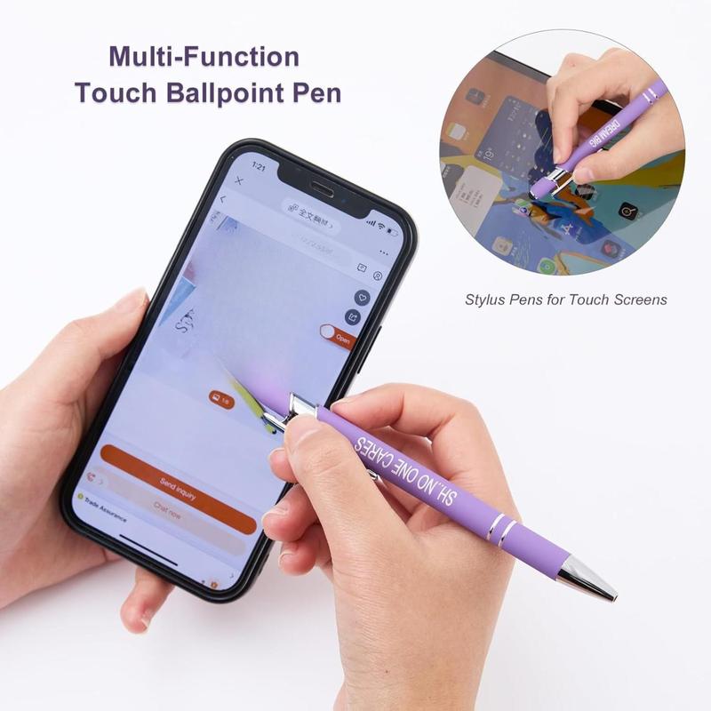 12 Pack Fine Point Smooth Writing Pens with Inspirational Tips, Black Ink, Touch Stylus Screens, Motivational Gift for Office & Desk Accessories