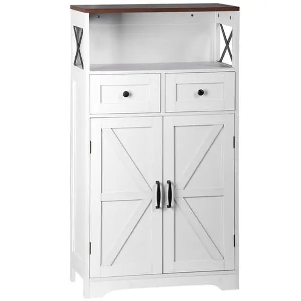 Zeny Sturdy MDF Farmhouse Freestanding Home Storage Cabinet - White Multi-Tier Cupboard with Drawers, Bathroom Floor Organizer, Kitchen Food Pantry Cabinet